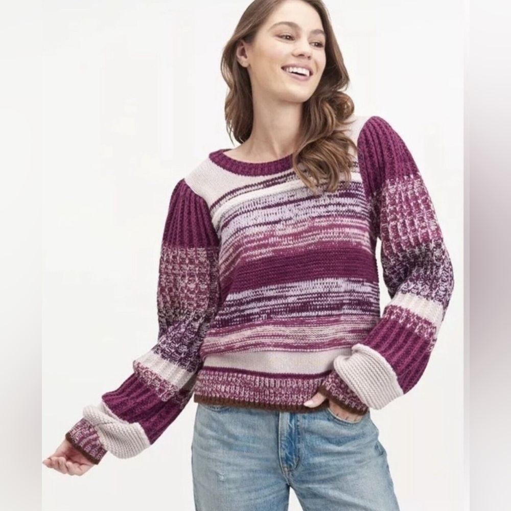 Splendid Collection Sweater Size L fuchsia/Purple Multi Stripe Wool Blend